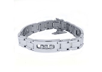 Mens Diamond Link Slider Bracelet 1.15 Carat Brilliant Round Cut 14K White Gold