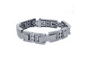 Mens Diamond Link Bracelet 11.22 Carat Brilliant Round Cut Bezel 14K White Gold