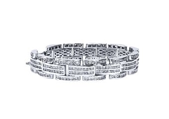 Mens Diamond Link Bracelet 14.2 Carats Brilliant Round Cut Channel White Gold