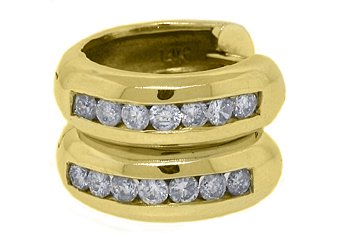 WOMENS .89 CARAT ROUND CUT DIAMOND HOOP EARRINGS 14KT YELLOW GOLD