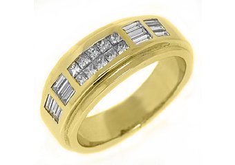 MENS 1.10 CARAT PRINCESS BAGUETTE CUT DIAMOND RING WEDDING BAND 18KT YELLOW GOLD