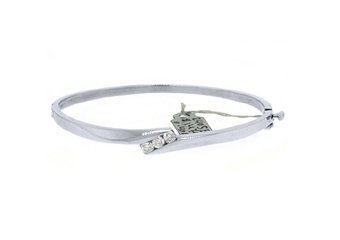 WOMENS 3-STONE DIAMOND BANGLE TENNIS BRACELET 2/5 CARAT ROUND CUT 14K WHITE GOLD