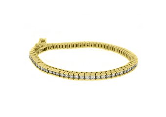 WOMENS DIAMOND TENNIS LINK BRACELET 3.88 CARAT ROUND CUT BOX 14KT YELLOW GOLD 7"