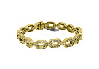 WOMENS DIAMOND TENNIS LINK BRACELET 2.68 CARAT ROUND CUT PAVE 14K YELLOW GOLD 7"