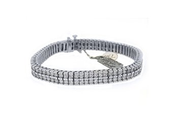 LADIES DIAMOND BOX TENNIS BRACELET 8 CARAT ROUND CUT 14KT WHITE GOLD 7" INCH