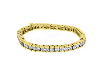 WOMENS DIAMOND BOX TENNIS BRACELET 7.68 CARAT ROUND CUT 14KT YELLOW GOLD 7" INCH