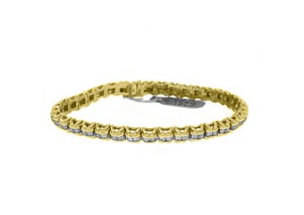 WOMENS DIAMOND TENNIS LINK BRACELET 3.18 CARAT ROUND CUT 14K YELLOW GOLD 7" INCH