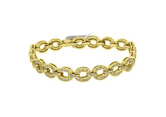 WOMENS DIAMOND TENNIS LINK BRACELET 1.38 CARAT ROUND CUT PAVE 14KT YELLOW GOLD
