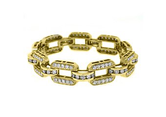 WOMENS DIAMOND TENNIS LINK BRACELET 7.10 CARAT ROUND CUT PRONG 14KT YELLOW GOLD