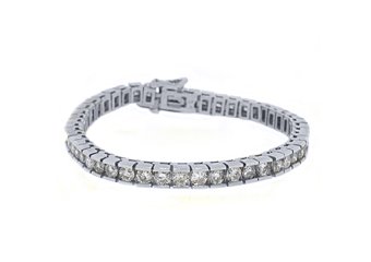LADIES DIAMOND BOX TENNIS BRACELET 9 CARAT ROUND CUT 14KT WHITE GOLD 7" INCH