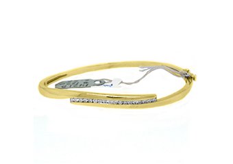 WOMENS DIAMOND BANGLE TENNIS BRACELET .56 CARAT ROUND CUT 14KT YELLOW GOLD 7.25"