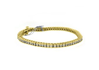 WOMENS DIAMOND TENNIS LINK BRACELET 3.81 CARAT ROUND CUT BOX 14KT YELLOW GOLD 7"