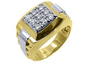 MENS .70CT BRILLIANT ROUND CUT SQUARE SHAPE DIAMOND RING 14KT YELLOW WHITE GOLD