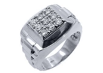 MENS .70CT BRILLIANT ROUND CUT SQUARE SHAPE DIAMOND RING 14KT WHITE GOLD