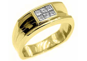 MENS 1/2 CARAT PRINCESS SQUARE CUT DIAMOND RING WEDDING BAND 14KT YELLOW GOLD