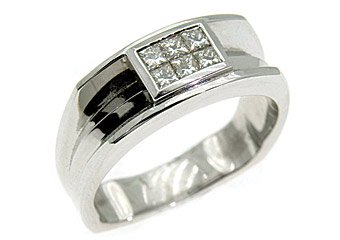 MENS .55 CARAT PRINCESS CUT INVISIBLE DIAMOND RING WEDDING BAND 14KT WHITE GOLD