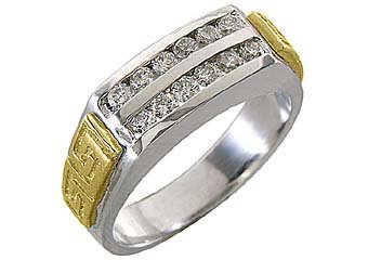 MENS BRILLIANT ROUND CUT DIAMOND RING WEDDING BAND 2-ROW YELLOW WHITE GOLD