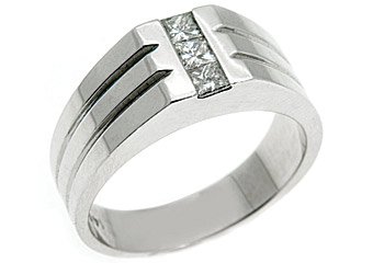 MENS 1/2 CARAT PRINCESS SQUARE CUT DIAMOND RING WEDDING BAND 14KT WHITE GOLD