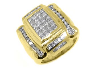 MENS 3.4 CARAT DIAMOND RING PRINCESS SQUARE CUT 18KT YELLOW GOLD
