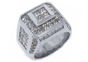 MENS 5.6 CARAT PRESIDENTIAL PRINCESS SQUARE CUT DIAMOND RING 18KT WHITE GOLD