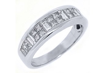 MENS 1.81 CARAT PRINCESS BAGUETTE CUT DIAMOND RING WEDDING BAND 14KT WHITE GOLD