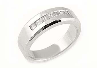 MENS 3/4 CARAT PRINCESS SQUARE CUT DIAMOND RING WEDDING BAND 14KT WHITE GOLD
