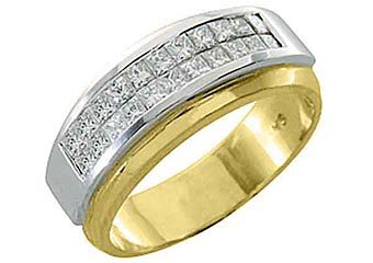 MENS DIAMOND RING WEDDING BAND 1 CARAT PRINCESS CUT SQUARE INVISIBLE