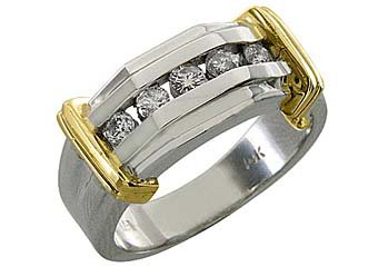 MENS .5CT BRILLIANT ROUND CUT DIAMOND RING WEDDING BAND 5-STONE TWO TONE GOLD