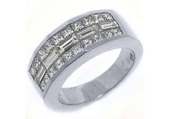 MENS 2 CARAT SQUARE BAGUETTE CUT DIAMOND RING WEDDING BAND 18KT WHITE GOLD