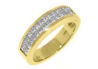 MENS 2 CARAT PRINCESS SQUARE CUT DIAMOND RING WEDDING BAND 14KT YELLOW GOLD