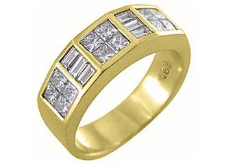 MENS 1.75 CARAT PRINCESS SQUARE CUT DIAMOND RING WEDDING BAND 18KT YELLOW GOLD