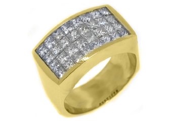 MENS 1 CARAT PRINCESS SQUARE CUT DIAMOND RING WEDDING BAND 18KT YELLOW GOLD