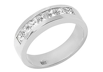 MENS 1.26 CARAT PRINCESS SQUARE SHAPE DIAMOND RING WEDDING BAND 14KT WHITE GOLD