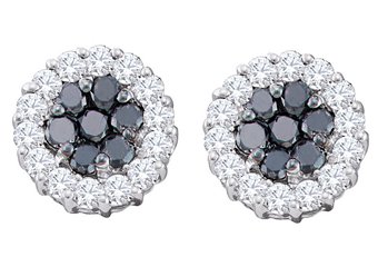 1.48 CARAT BRILLIANT ROUND CUT BLACK DIAMOND HALO STUD EARRINGS WHITE GOLD