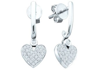 1/4 CARAT HEART SHAPED DIAMOND DANGLE EARRINGS 10KT WHITE GOLD