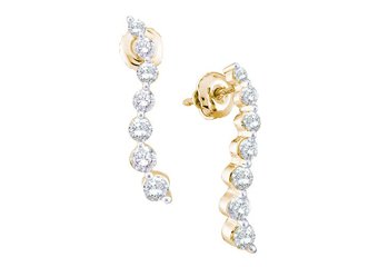 1 CARAT BRILLIANT ROUND DIAMOND DANGLE EARRINGS 14KT YELLOW GOLD