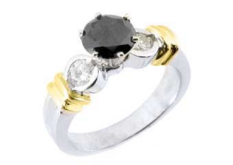WOMENS 1.5 CARAT ROUND CUT BLACK DIAMOND ENGAGEMENT RING TWO TONE WHITE GOLD