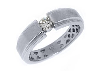 MENS SOLITAIRE BRILLIANT ROUND CUT DIAMOND RING WEDDING BAND TENSION WHITE GOLD