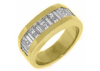 MENS 2.78 CARAT PRINCESS BAGUETTE CUT DIAMOND RING WEDDING BAND 18KT YELLOW GOLD