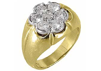 MENS 1.5 CARAT DIAMOND CLUSTER RING BRILLIANT ROUND CUT 7 STONE 14KT YELLOW GOLD
