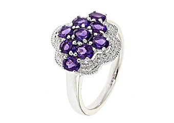 WOMENS 1.53 CARAT AMETHYST COCKTAL RIGHT HAND CLUSTER RING 925 STERLING SILVER