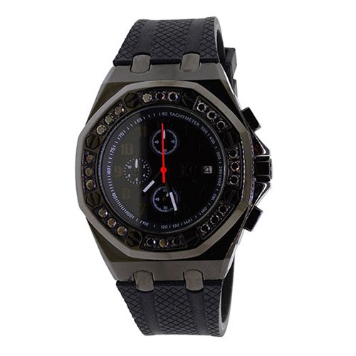 Mens Black Diamond Bezel Watch KC Chronograph 1.80 Carats