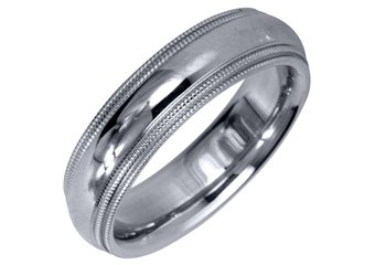 MENS WEDDING BAND ENGAGEMENT RING WHITE GOLD GLOSS FINISH MILGRAIN 5mm