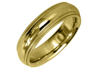 MENS WEDDING BAND ENGAGEMENT RING YELLOW GOLD GLOSS FINISH MILGRAIN 5mm