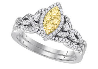 YELLOW DIAMOND ENGAGEMENT HALO RING WEDDING BAND BRIDAL SET MARQUISE SHAPE