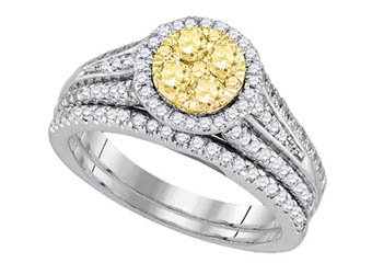 YELLOW DIAMOND ENGAGEMENT HALO RING WEDDING BAND BRIDAL SET ROUND SHAPE 1 CARAT