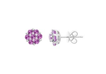 1.26 CARAT PINK SAPPHIRE FLOWER SHAPE STUD EARRINGS 8mm WHITE GOLD