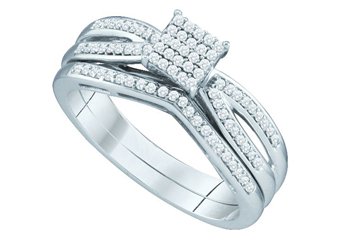 WOMENS DIAMOND PROMISE RING WEDDING BAND BRIDAL SET PRINCESS .25CT MICRO PAVE
