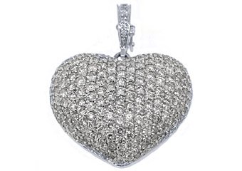4 Carat Womens Diamond Heart Pendant Brilliant Round Cut Micro-Pave White Gold