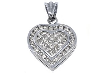 2 Carat Womens Diamond Heart Pendant Invisible Princess Square Cut White Gold